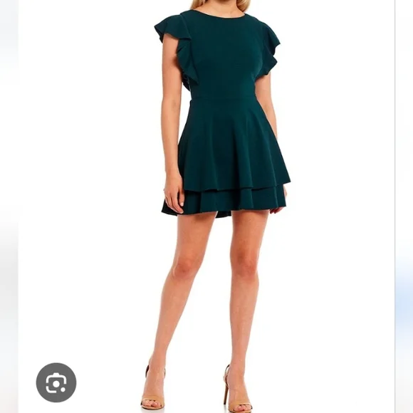 Crystal Doll Women's Green Flutter Sleeve Fit & Flare Mini Dress. S - Picture 3 of 13